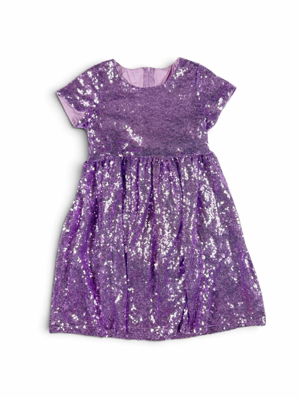 Girls Purple Sequin Party Short Sleeve Dress Size 8
